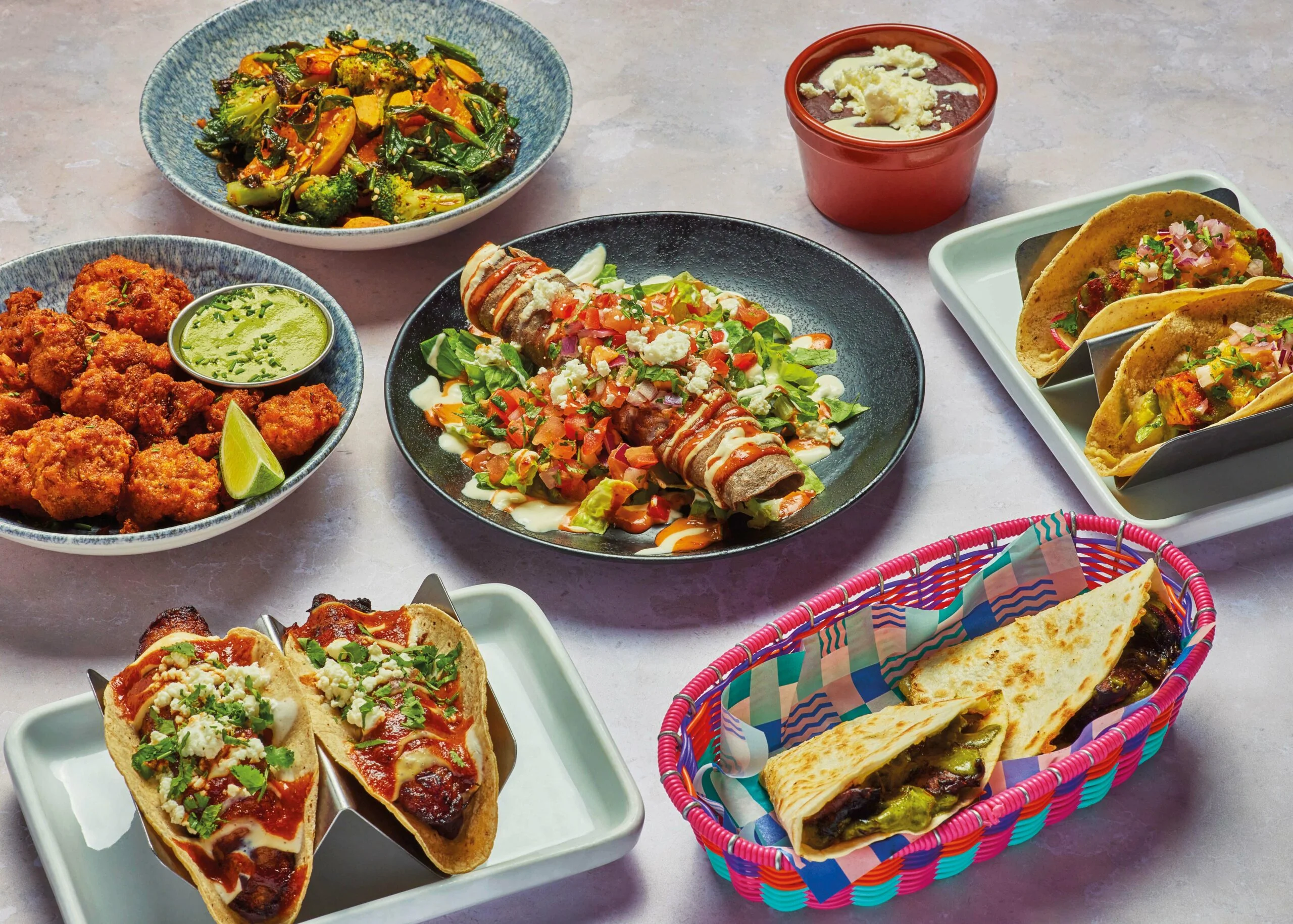 A selection of vegetarian small plates from the Wahaca Paddington menu