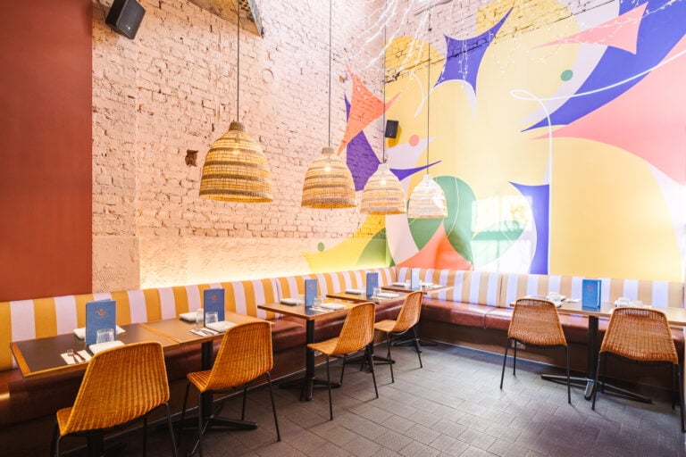 Islington banquette seating with colourful mural