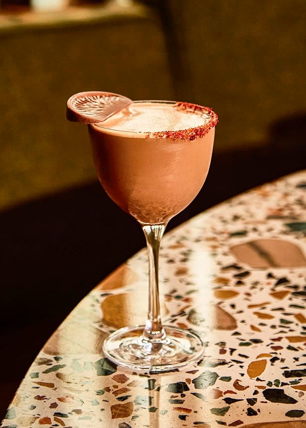 A day of the dead inspired dessert margarita, new to the menu. Made with melted chocolate, tequila and triple sec.