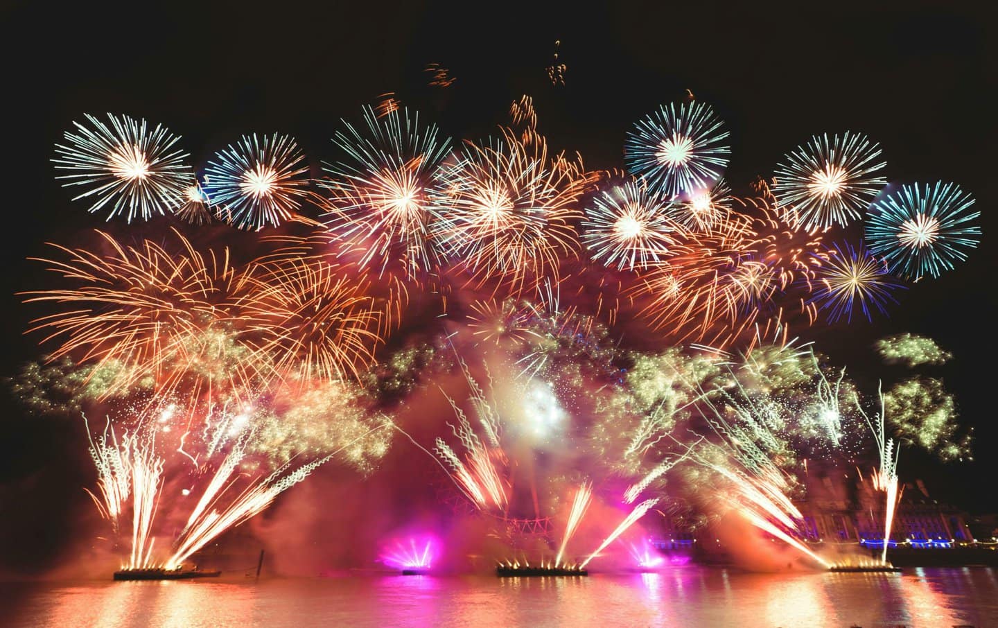 london new years eve fireworks over the river thames on the southbank opposite our mexican restaurant on the southbank